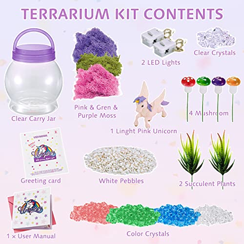 SLDALES DIY Unicornio, terrario, juego con plantas, jardín, unicornio, juguete para niños de 3, 4, 5, 6, 7 y 8 años, regalo para niñas