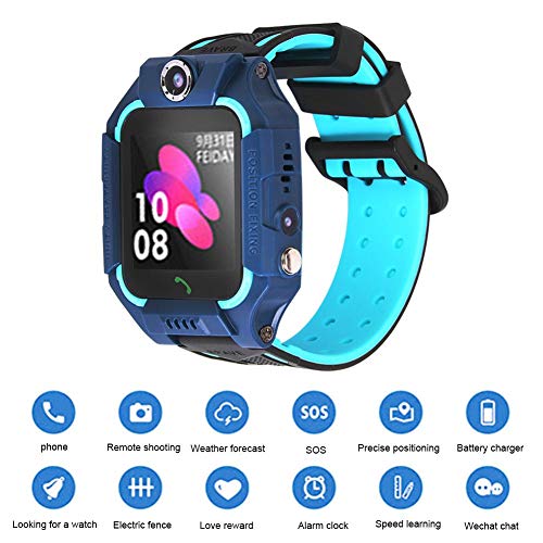 Smart Watch LBS Kids SmartWatches Baby Watch Reloj de Voz Impermeable Linterna Reloj con Selfie-CAM(Azul Negro)