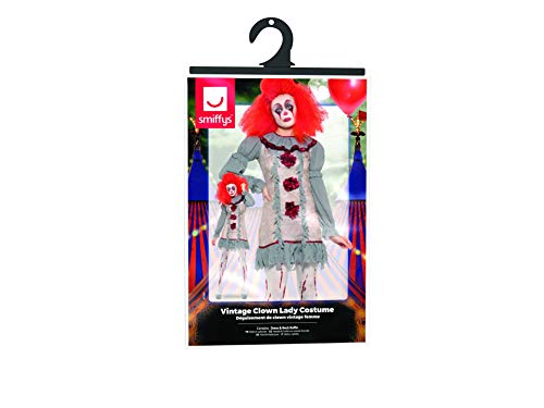 Smiffys Clown Lady Costume Disfraz de payaso vintage, color gris y rojo, M-UK Size 12-14 (47564M)