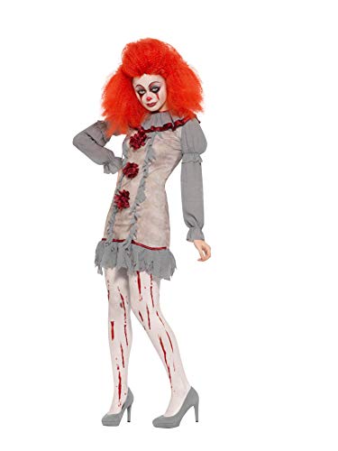 Smiffys Clown Lady Costume Disfraz de payaso vintage, color gris y rojo, M-UK Size 12-14 (47564M)
