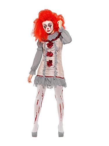 Smiffys Clown Lady Costume Disfraz de payaso vintage, color gris y rojo, M-UK Size 12-14 (47564M)