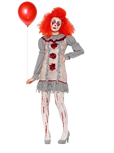 Smiffys Clown Lady Costume Disfraz de payaso vintage, color gris y rojo, M-UK Size 12-14 (47564M)