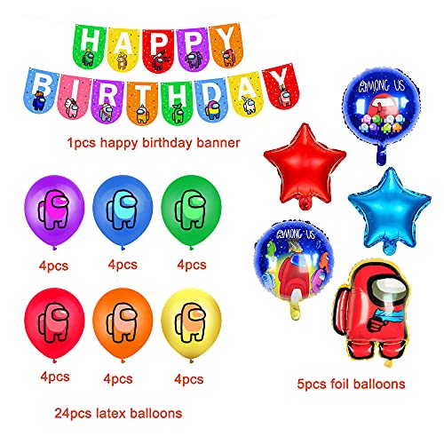smileh Decoracion Cumpleaños Among Us Globos Pancarta de Feliz Cumpleaños Fiestas Cumpleaños Juegos Decoraciones