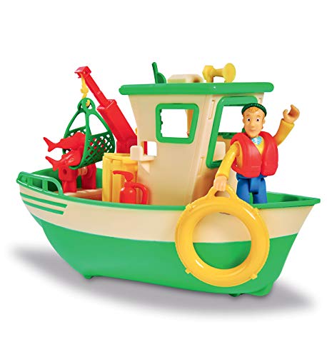 Smoby- Sam Le Pompier-Bateau de Pêche Flottant-Grue Mobile + Treuil Mécanique-1 Figurine Incluse Barco, Color Verde (Simba Toys 7/109251074002)