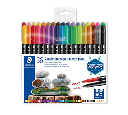 Staedtler Design Journey 3187 TB36. Rotuladores permanentes de doble punta. Caja con 36 marcadores de colores variados.