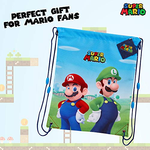 Super Mario Mochila Niño de Cuerdas, Mochila Deporte Saco con Mario Bros y Luigi, Mochila Cuerdas para Gimnasio Viajes Colegio, Regalos Originales para Niños