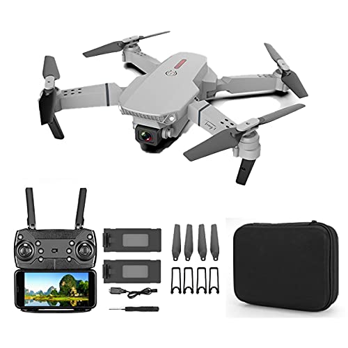 SWETIY Drone E88 Pro, Dron Ultraligero Y Portátil, G-Sensor, 3D Flip, Función De Hovering, Modo Sin ​Cabeza Una Tecla De Retorno Drone para Adultos con Bolsa Portátil, Gris 2 Baterías