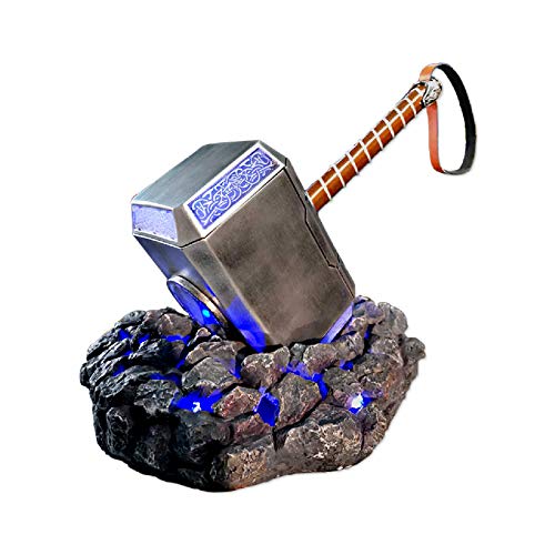 Swords and more Martillo Thor con base LED, acero inoxidable con base LED de resina, Ragnarok, Marvel, 4,12 kg y 45 cm de largo, accesorio de disfraz para fans, coleccionistas y adultos