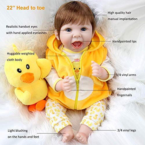 The Magic Toy Shop 22 pulgadas 55 CM nuevas adorables muñecas Reborn Sweet Baby Face Muñeca realista para bebés Cumpleaños para niños (ojos marrones) Bebés hechos a mano Juguetes realistas para niños