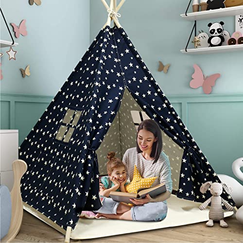 Tienda de campaña para niños con alfombra para niños y niñas, casa de juegos para interiores y exteriores, diseño de rayas blancas, decoración de sala de juegos TiPi Tepee (verde)
