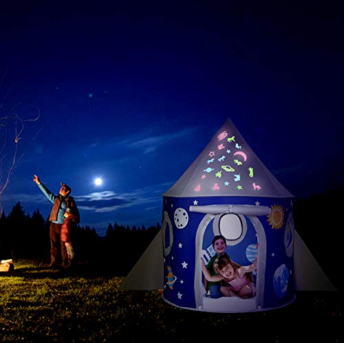 Tienda Infantil Rocket Cabaña Infantil con Estrellas Cohete Tienda Campaña para Interiores y Exteriores Pop up portátil Tienda con Bolsa de Transporte para Niñas Niño