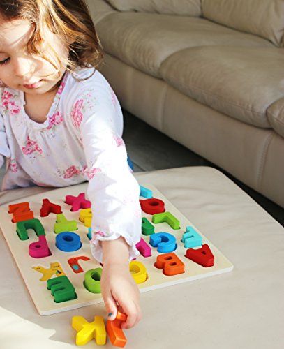 Toys of Wood Oxford TOWO Bloques de Madera del Alfabeto - Bloques de Colores Puzzle Letras Madera - Aprendizaje temprano Juguetes de Madera educativos para bebé