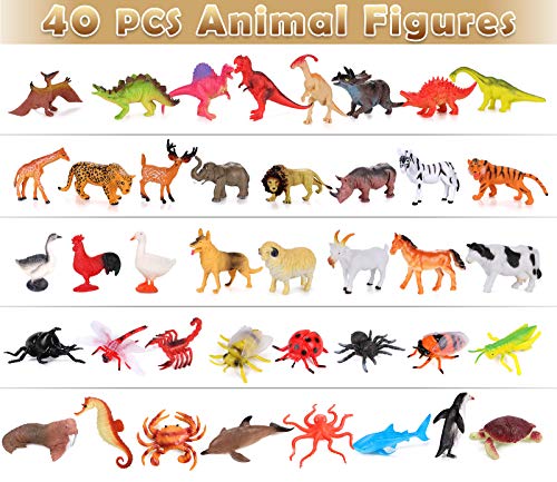 Toyssa 40 Piezas Animales Juguetes Figuras Animales Figuras Dinosaurios Animales Salvajes Marinos Granja Insecto Juguetes Educativos para Niños Niña