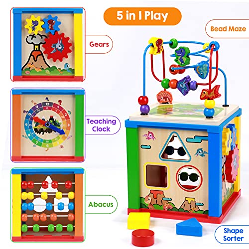 Toyssa 5 en 1 Cubo de Actividades Madera Juguetes Montessori para Bebes y NiñOs 1 2 3 4 año Centro De Actividad Juegos Educativo Regalos con Laberintos Engranajes Bloque