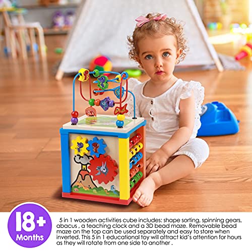 Toyssa 5 en 1 Cubo de Actividades Madera Juguetes Montessori para Bebes y NiñOs 1 2 3 4 año Centro De Actividad Juegos Educativo Regalos con Laberintos Engranajes Bloque