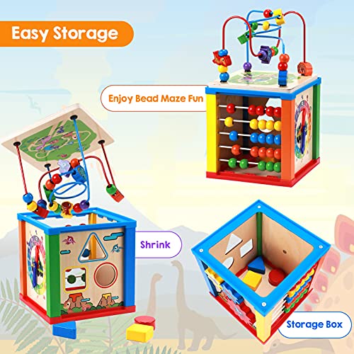 Toyssa 5 en 1 Cubo de Actividades Madera Juguetes Montessori para Bebes y NiñOs 1 2 3 4 año Centro De Actividad Juegos Educativo Regalos con Laberintos Engranajes Bloque