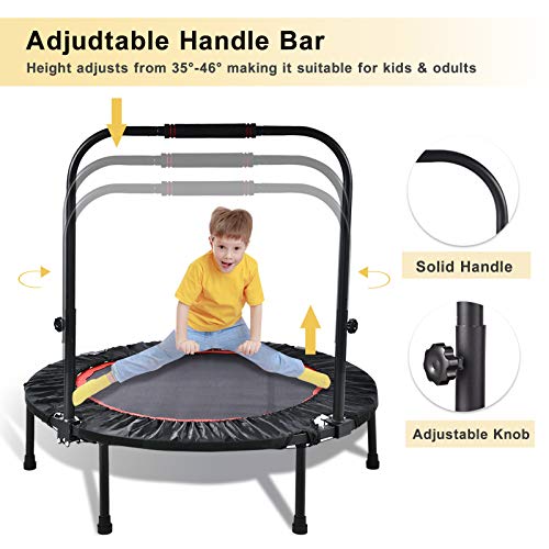 Trampolín portátil y Plegable de 100 cm, trampolín de Ejercicio físico con pasamanos de Espuma Ajustable, para Adultos, Interior y Exterior, Mini trampolín de Fitness, Carga máxima de 100 kg