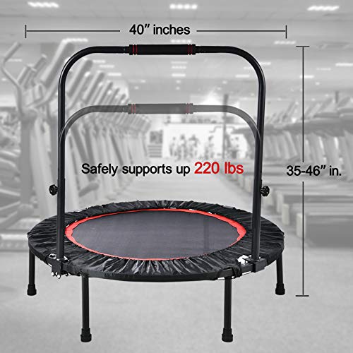 Trampolín portátil y Plegable de 100 cm, trampolín de Ejercicio físico con pasamanos de Espuma Ajustable, para Adultos, Interior y Exterior, Mini trampolín de Fitness, Carga máxima de 100 kg