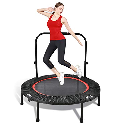 Trampolín portátil y Plegable de 100 cm, trampolín de Ejercicio físico con pasamanos de Espuma Ajustable, para Adultos, Interior y Exterior, Mini trampolín de Fitness, Carga máxima de 100 kg