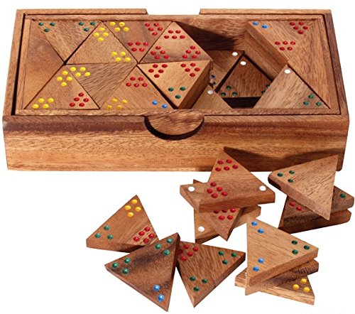 Tridomino - Triomino - Dominó de triángulo - Juego Divertido y Educativo para niños - Hecho a Mano en Madera con Caja de Almacenamiento de Madera
