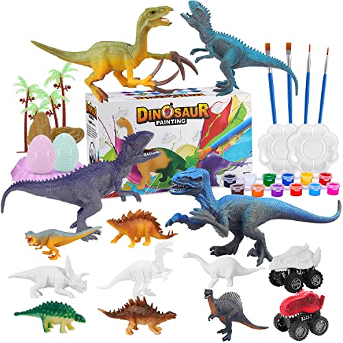 TYRSEN Kit Pintura Dinosaurios,35 Piezas Juguetes Dinosaurios Figuras para Pintar, Creativo Juego Cumpleaño Regalos niños 3 4 5 6 7 8 Años Regalos de Cumpleaños Navidad