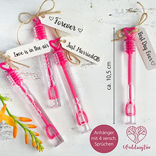 WeddingTree 48 Pompas de Jabon Boda Rosa - Pomperos Boda - con Mango en Forma de Corazón para Bodas, Bautizos, Cumpleaños, San Valentín u Otras Celebraciones