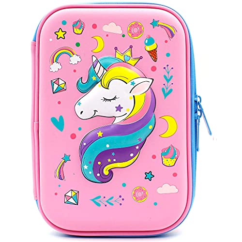 Wenlia Bolsas para lápices para niños, estuche rígido de unicornio, estuche antichoques, bolsa para lápices con cremallera, bonito papelería para niñas y niños