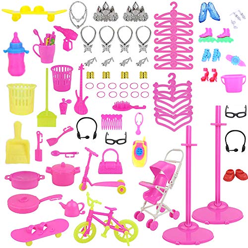 WENTS Accesorios de Muñeca 98 Piezas Accesorios de Muñecas, Mini de Moda Zapatos, Perchas y Accesorios de Cocina para Muñecas Regalo de Cumpleaños Niñas （para 11.5Inch Doll）