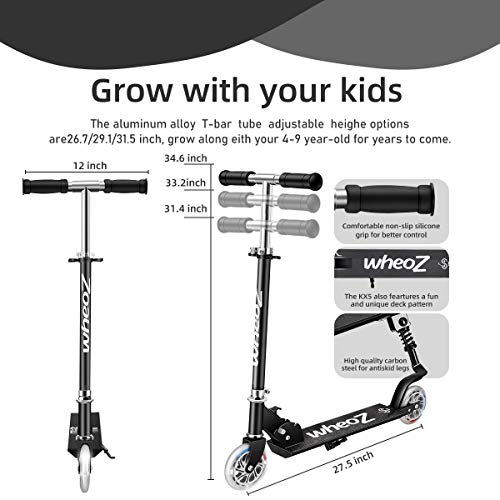 wheoZ Patinetes para niños con Ruedas de luz LED atinete Plegable 3 de Altura Ajustable para Niños de 3 a 8 Años para Niñas y Niños Capacidad de Peso de 110 LB…