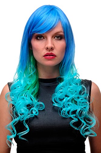WIG ME UP- peluca de mujer cosplay azul turquesa verde mezcla pelo muy largo (65 cm) rizos GF-W2174-G55A