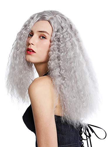 WIG ME UP - YZF-7304-T0906 peluca mujer pelo largo más voluminoso ondulado rizos raya en medio color gris claro