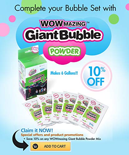 WOWMAZING Kit De Pompas Grande - Incl. Gran Varita De Pompas, 2 Polvo Packs De Burbujas Gigante Y Folleto De Consejos Y Trucos - Pompas De Jabon - Juguete Al Aire Libre
