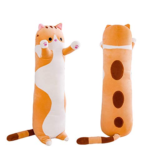 XAJ Cojín Gato de Almohada para Dormir, Suave y Lindo Almohada Larga de Gato Almohada en Peluche Gatito Dormido Juguete de Muñeca Almohada Larga Regalo para Niños, Novia-S