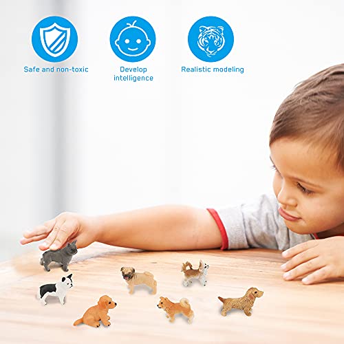 Yideng - Juego de 12 figuras de animales para cachorros de plástico, figuras realistas de animales pintadas a mano, juego de juguetes para perros pequeños, juguetes educativos para niños y niñas