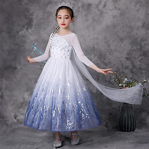 YOSICIL Disfraz Elsa Frozen 2 Vestido Princesa Elsa Lentejuelas Manga Larga Copo de Nieve Brillantes Para Navidad Carnaval Fiesta Cumpleaños con Accesorios 3-9 Años