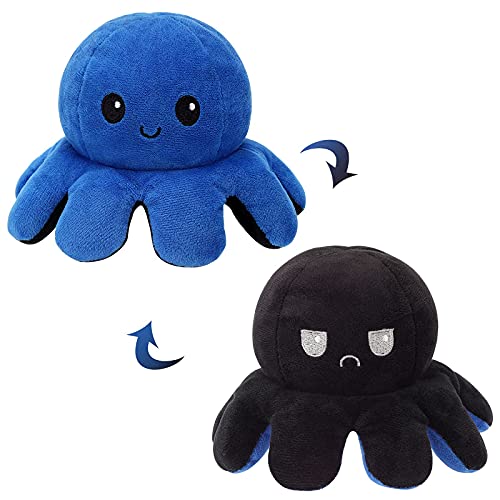 yumcute Octopus - Peluche reversible para dar la vuelta a la cabeza, para mujeres, niños y que quieren expresar su estado de ánimo (azul oscuro + negro)