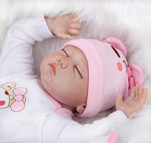 ZIYIUI Muñeco Bebé Reborn 22inch 55CM Realista Dormir Reborn Muñeca Bebé Niñas Vinilo Suave Silicona Baby Doll Niños Juguetes Recien Nacidos Cierra Tus Ojos Niña Regalo