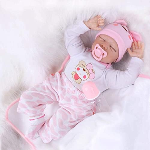 ZIYIUI Muñeco Bebé Reborn 22inch 55CM Realista Dormir Reborn Muñeca Bebé Niñas Vinilo Suave Silicona Baby Doll Niños Juguetes Recien Nacidos Cierra Tus Ojos Niña Regalo
