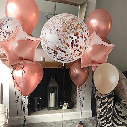 AcnA Decoración para Fiestas de Cumpleaños en Oro Rosa,Cumpleaños Globos 1 Años,1 Años Antigüedad Fiesta,Globos de Confeti,Látex Oro Rosa,Globo de Papel de Aluminio para Niñas y Mujeres Reutilizable