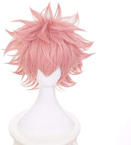 Ani·Lnc Pelucas sintéticas del pelo rosado corto de Anime Cosplay Wig Women Boys con el casquillo libre