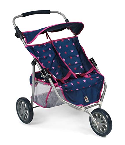 Bayer Chic 2000 697 72 Jogger - Cochecito para muñecas gemelas, diseño de estrellas, color azul marino y rosa