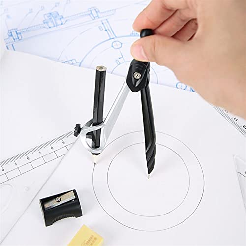 caihuashopping Dispositivos de Medida Profesional Compass Math Geometry Protractor Drawing Compass Ruler Triangle Math Study Tool Kit Suplementos Escolares (7pcs / Set) Compases