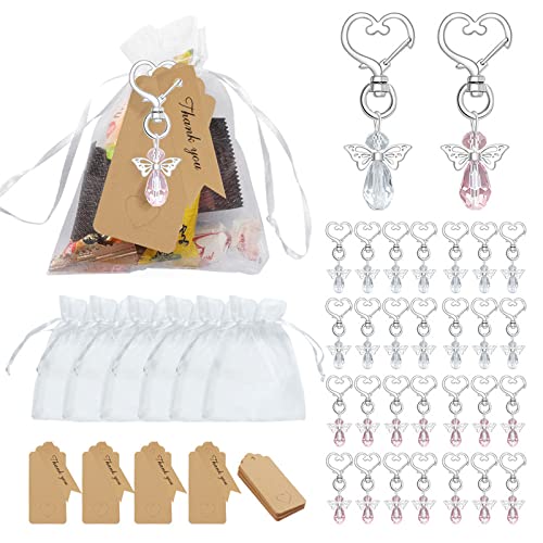 Colgante de ángel de la guarda – Creativo corazón ángel de la guarda llavero – Bombonera bautizo – 15 blancos + 15 rosados Ángel decoración para boda/cumpleaños/comunión/Acción de Gracias Navidad