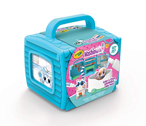 CRAYOLA Washimals Pets Vet Playset, colorea y CREA Juego Que se pliega en una Funda de Transporte, Incluye bolígrafos Lavables y Figuras de Perro y Gato, Multicolor (74726)