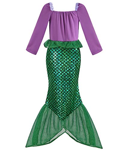 Geplaimir Disfraz infantil de sirena, disfraz de Ariel, disfraz de princesa, vestido de princesa, disfraz para niños, escamas de pez, cumpleaños, fiesta, traje de baño, vestidos, talla 002S (2-3 años)