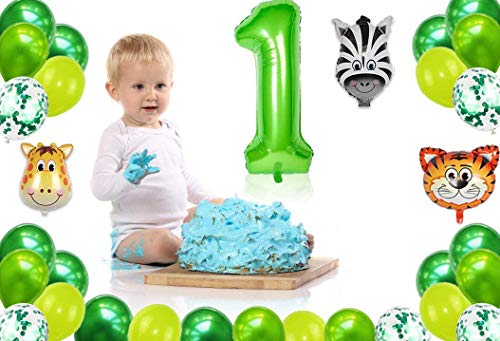 Globo 1 Año Verde,Selva Fiesta de Cumpleaños Decoracion,Globos Grandes de Cumpleaños,Globo Numero 1,1 Globo Cumpleaños,Decoracion Cumpleaños Niño 1 Años