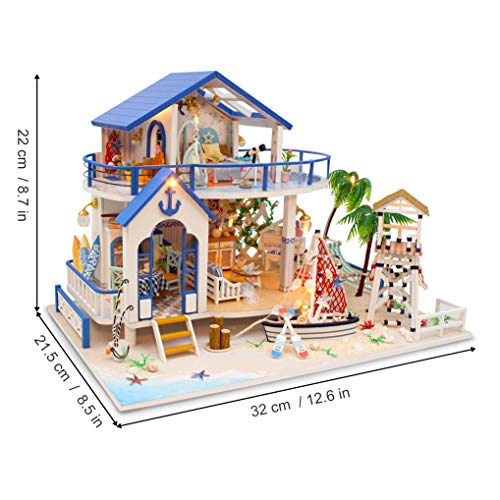 GuDoQi Casa de Muñecas de Madera DIY, Miniatura de la Casa de Muñecas con Muebles y Música, Modelo de Mini Apartamento Hecho a Mano, Blue Sea Legend