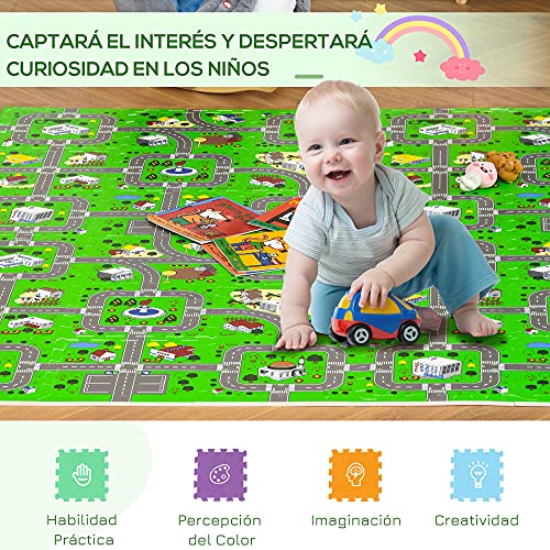 HOMCOM Alfombra Puzzle Infantil con 36 Piezas 31,5x31,5 cm Juego Rompecabezas Infantil Modelo Carreteras de Espuma EVA Área de Cobertura 3,24 m² Multicolor
