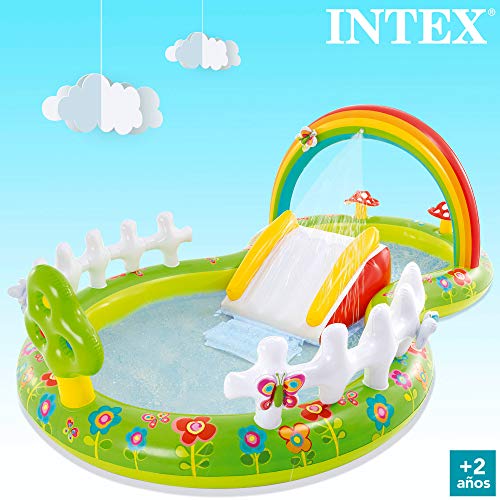 Intex 57154NP - Centro de juegos acuático hinchable INTEX, jardín, para niños, con tobogán, medidas 290x180x104 cm, juguetes hinchables de agua, piscina para niños 3 años, 450 litros