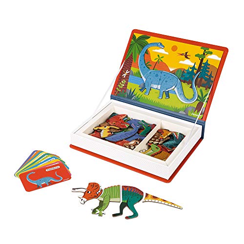 Janod - Magneti'Book Dinosaurios - Juego Educativo Magnético de 50 Piezas - Desarrolla la Motricidad Fina y la Imaginación - Certificado FSC® - A partir de 3 Años, J02590